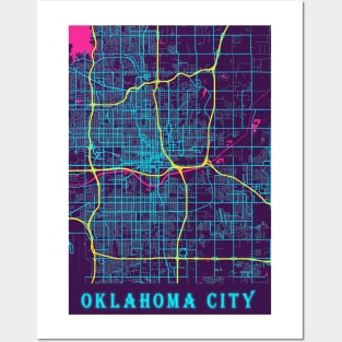 Oklahoma City Neon City Map, Oklahoma City Minimalist City Map Art Print Posters and Art